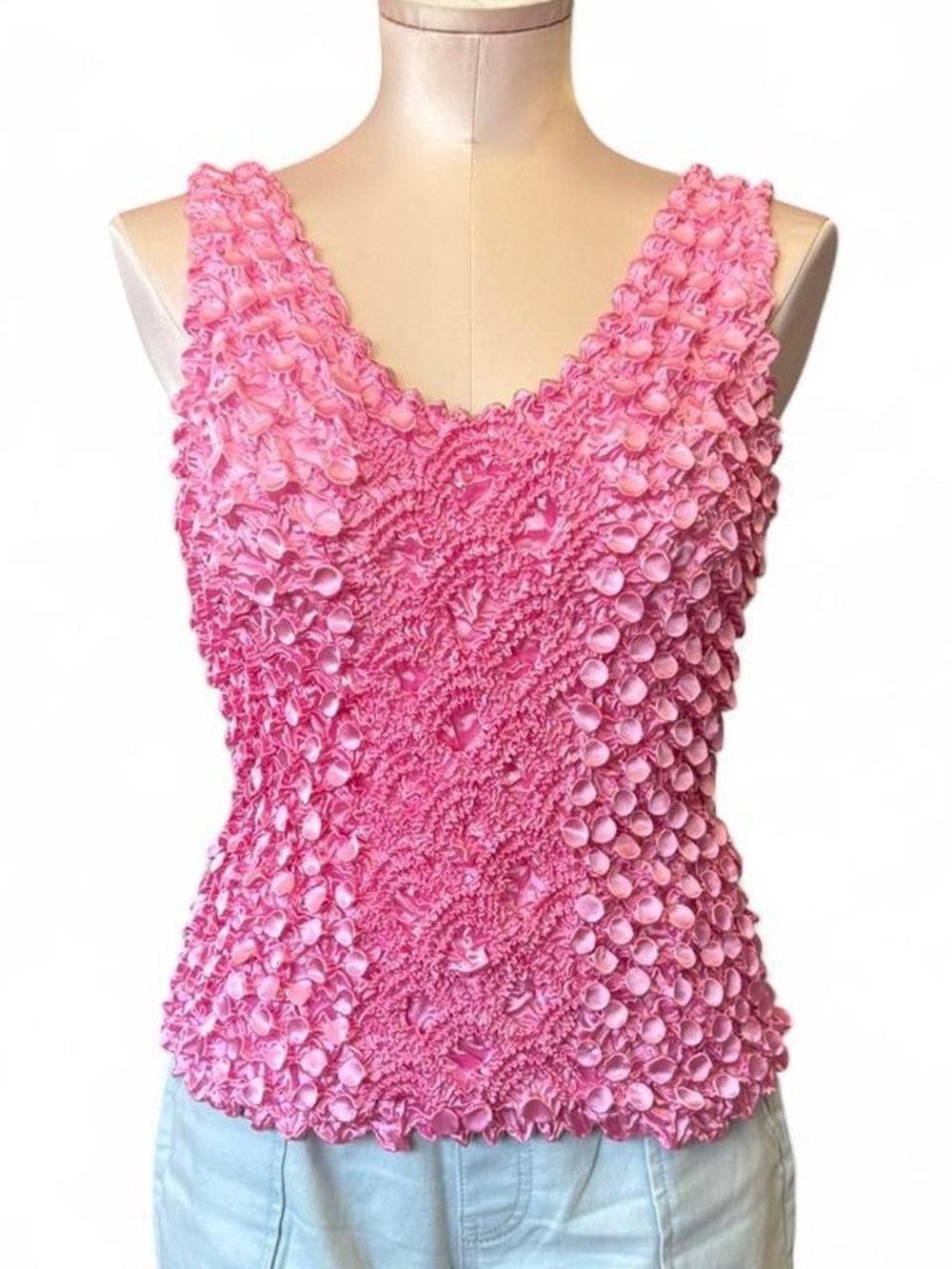 90s/Y2K Pink Sleeveless Bubble Tank Top